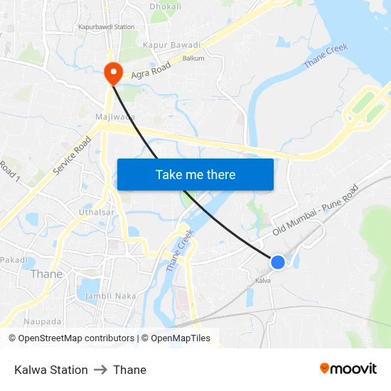 Kalwa Station to Thane map