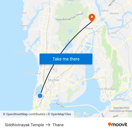 Siddhivinayak Temple to Thane map
