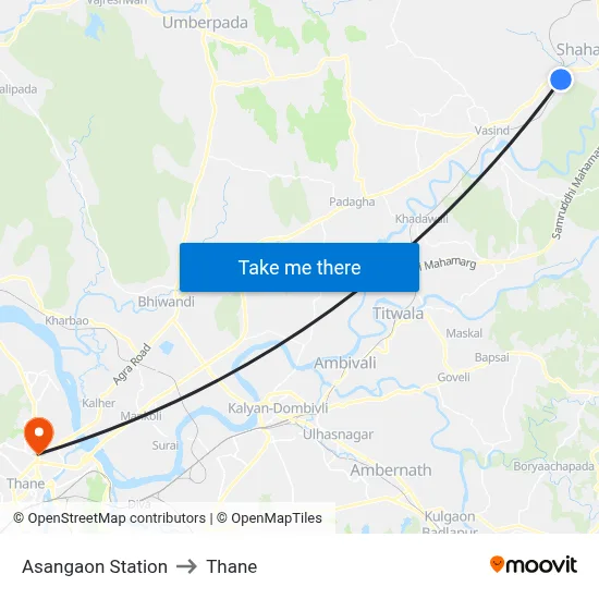 Asangaon Station to Thane map