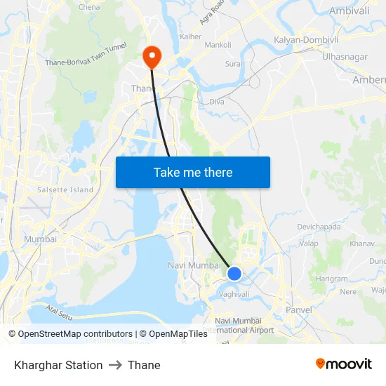 Kharghar Station to Thane map