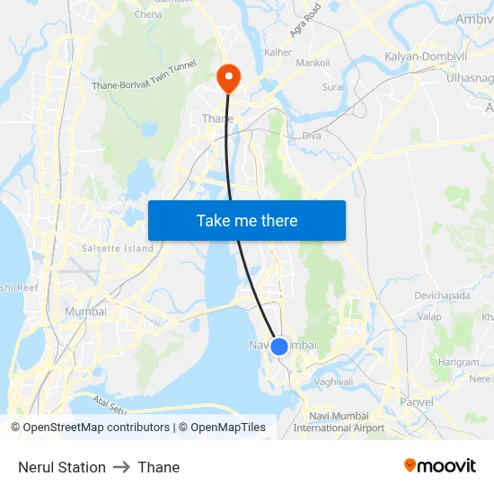 Nerul Station to Thane map