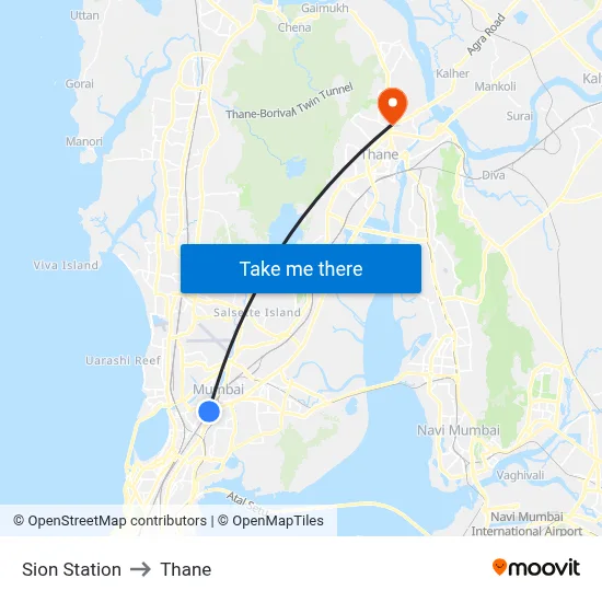 Sion Station to Thane map