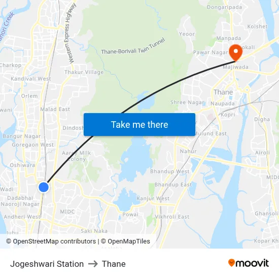 Jogeshwari Station to Thane map