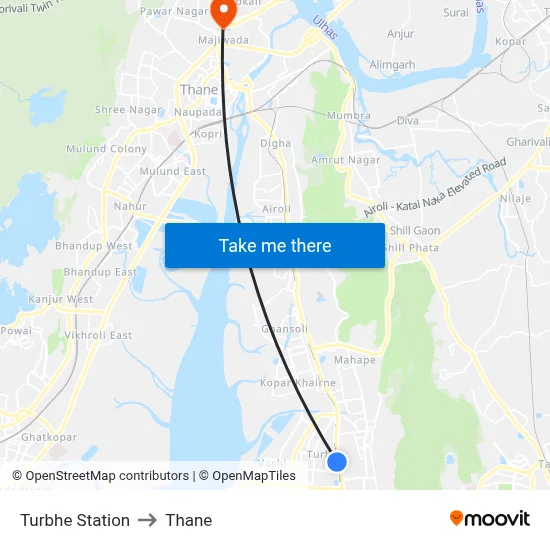 Turbhe Station to Thane map