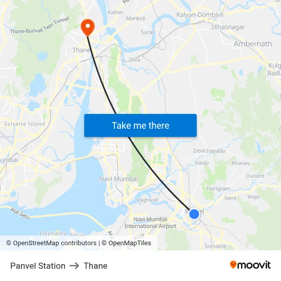 Panvel Station to Thane map