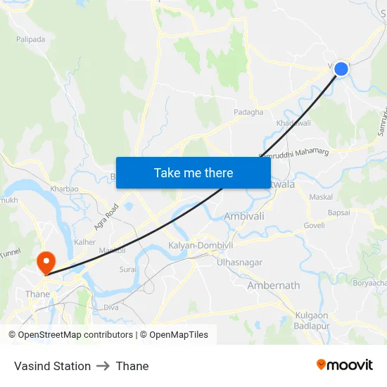 Vasind Station to Thane map