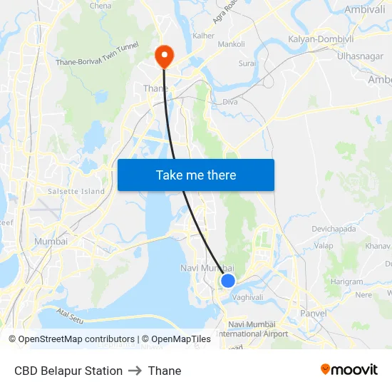 CBD Belapur Station to Thane map