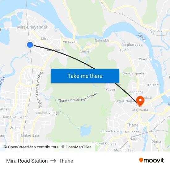 Mira Road Station to Thane map