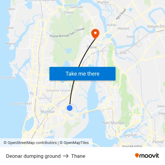 Deonar dumping ground to Thane map