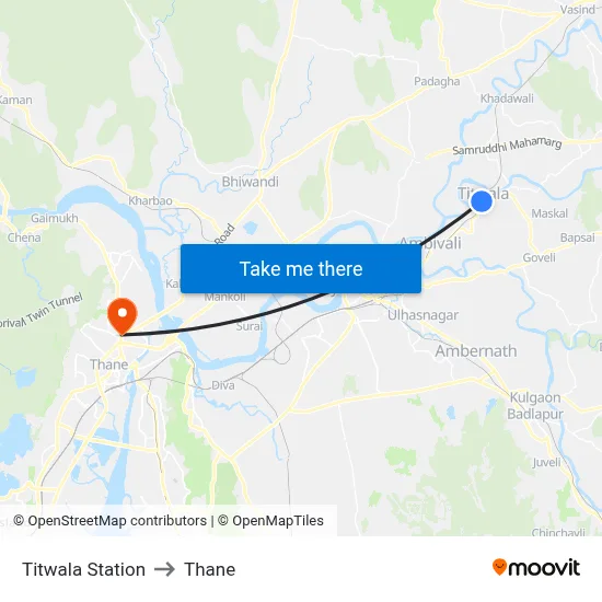 Titwala Station to Thane map