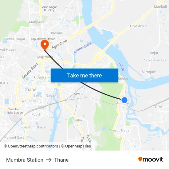 Mumbra Station to Thane map