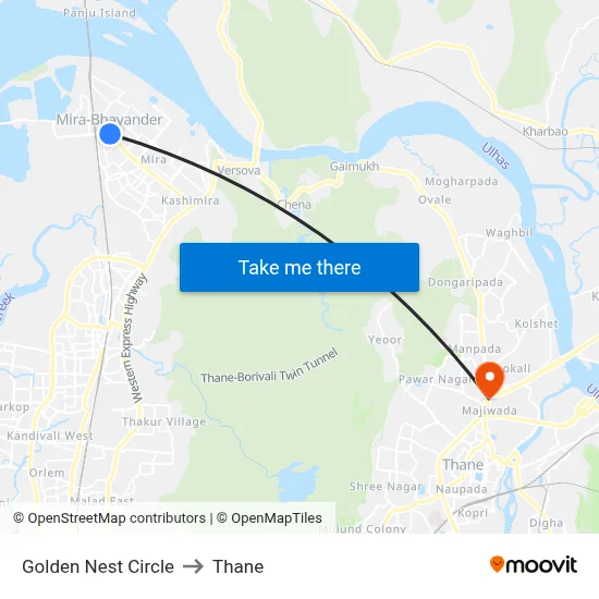 Golden Nest Circle to Thane map