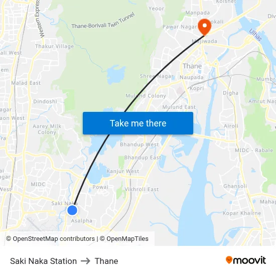 Saki Naka Station to Thane map
