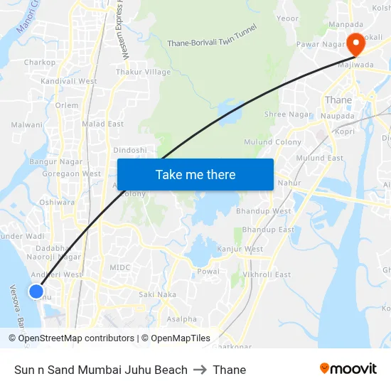 Sun n Sand Mumbai Juhu Beach to Thane map