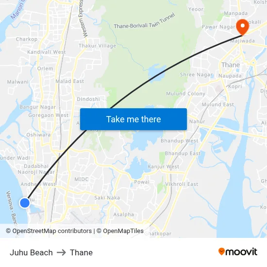 Juhu Beach to Thane map