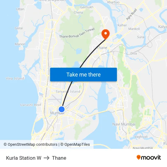 Kurla Station W to Thane map