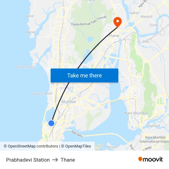 Prabhadevi Station to Thane map
