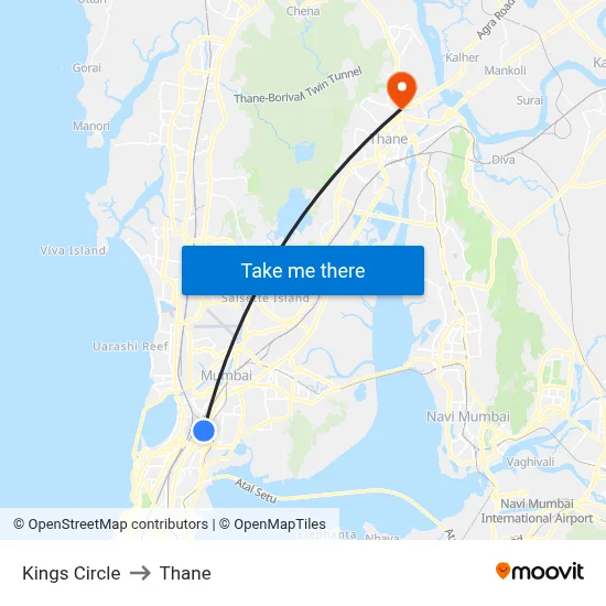 Kings Circle to Thane map