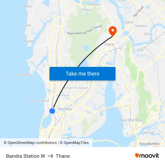 Bandra Station W to Thane map