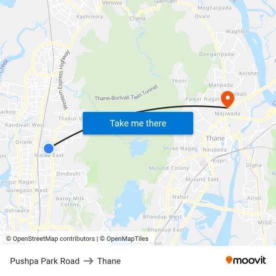 Pushpa Park Road to Thane map