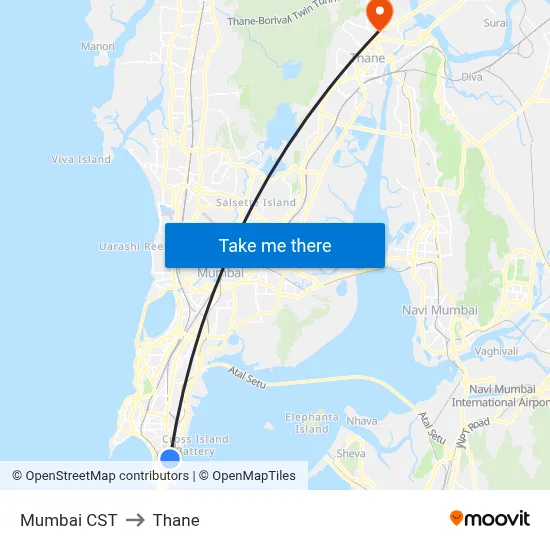 Mumbai CST to Thane map