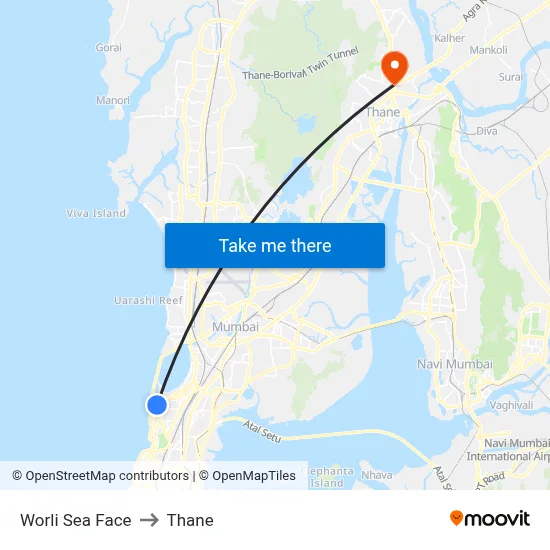 Worli Sea Face to Thane map