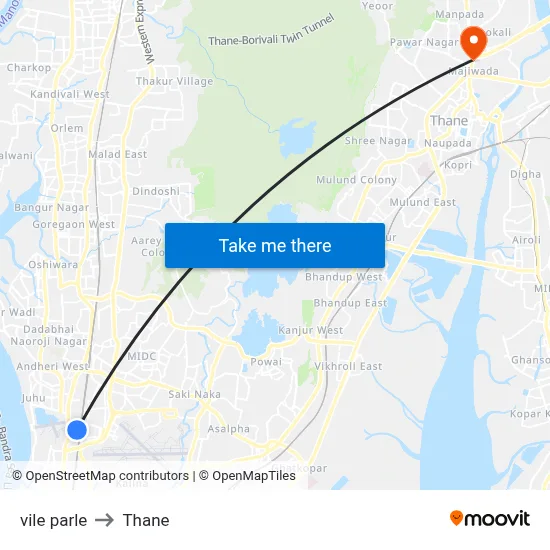 vile parle to Thane map