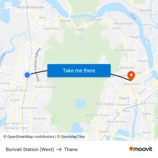 Borivali Station (West) to Thane map