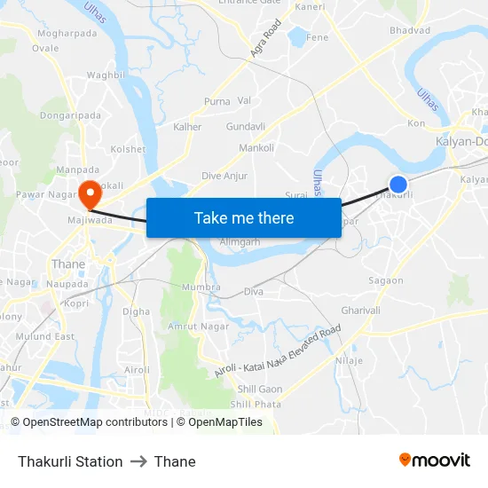 Thakurli Station to Thane map