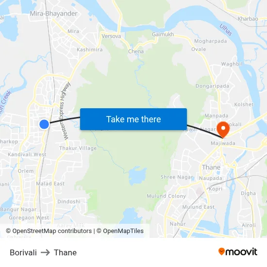 Borivali to Thane map