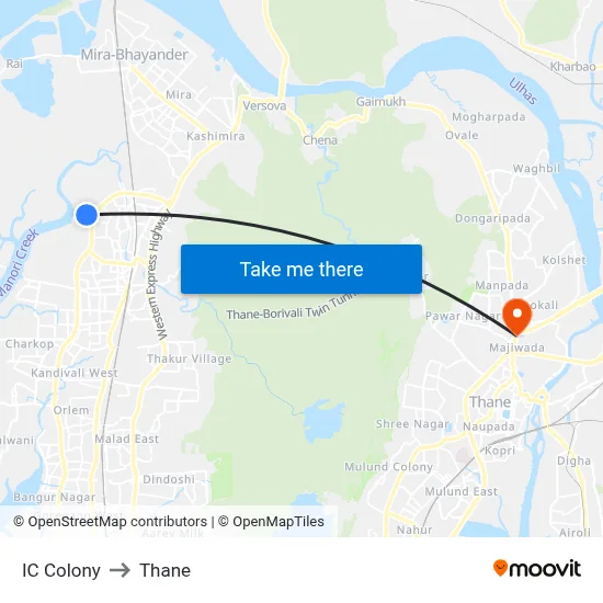 IC Colony to Thane map