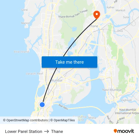 Lower Parel Station to Thane map