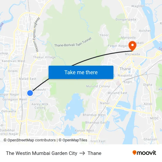 The Westin Mumbai Garden City to Thane map