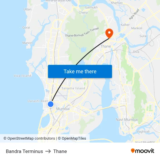 Bandra Terminus to Thane map