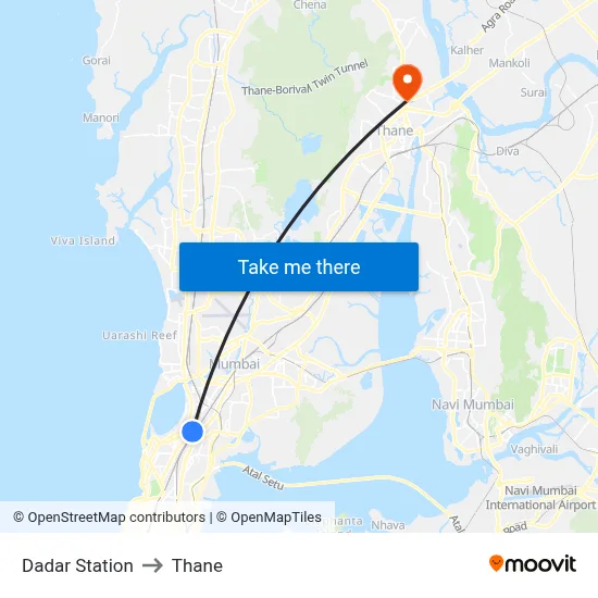 Dadar Station to Thane map