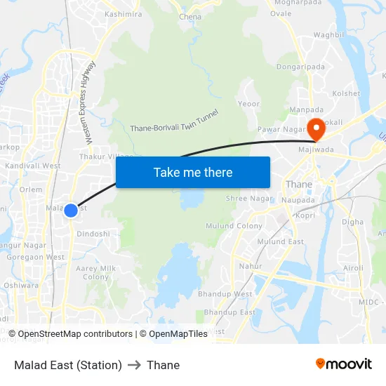 Malad East (Station) to Thane map