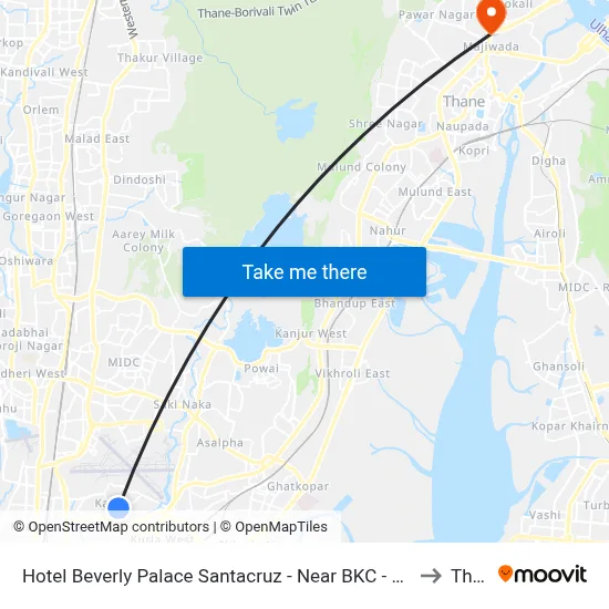 Hotel Beverly Palace Santacruz - Near BKC - Mumbai Airport T1 to Thane map