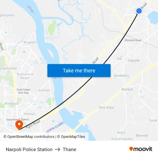Narpoli Police Station to Thane map