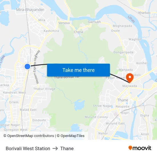 Borivali West Station to Thane map