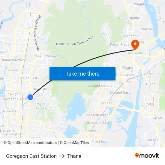 Goregaon East Station to Thane map