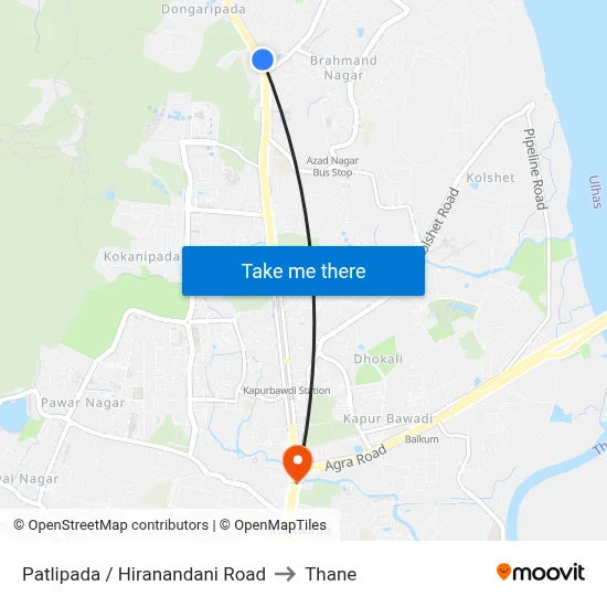 Patlipada / Hiranandani Road to Thane map