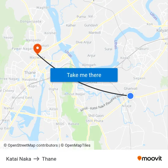 Katai Naka to Thane map