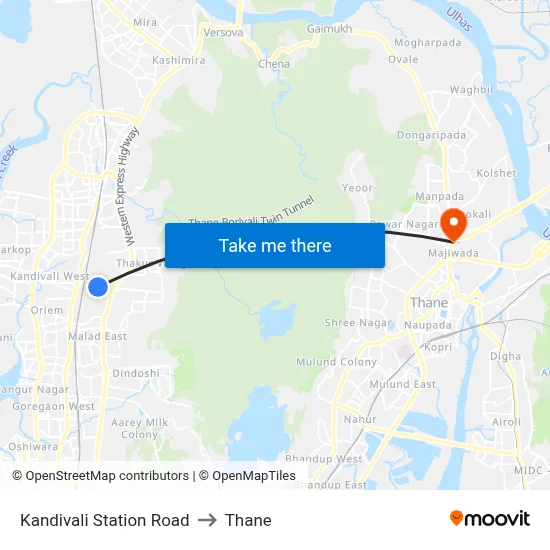 Kandivali Station Road to Thane map