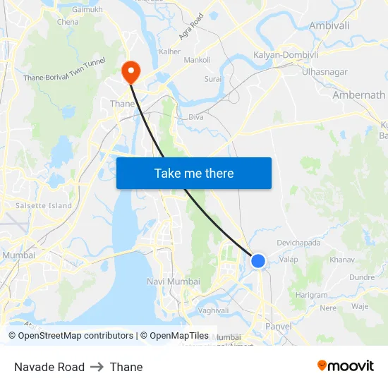 Navade Road to Thane map