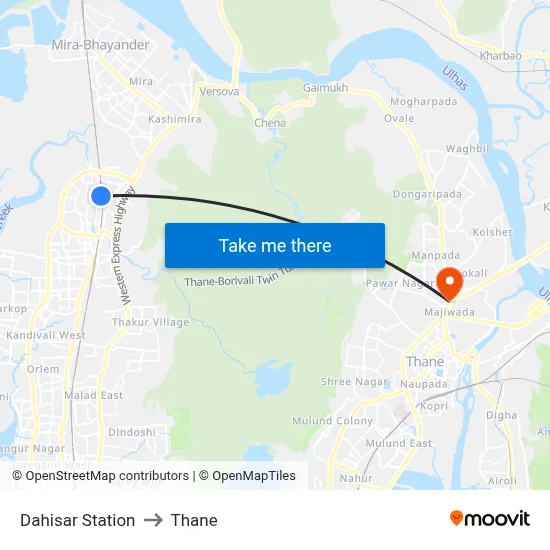 Dahisar Station to Thane map