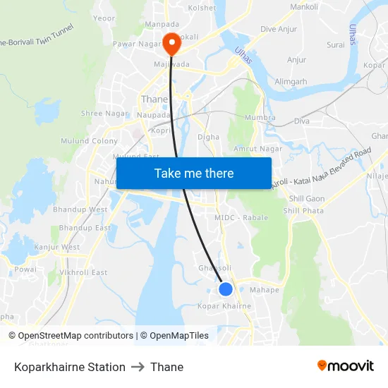 Koparkhairne Station to Thane map