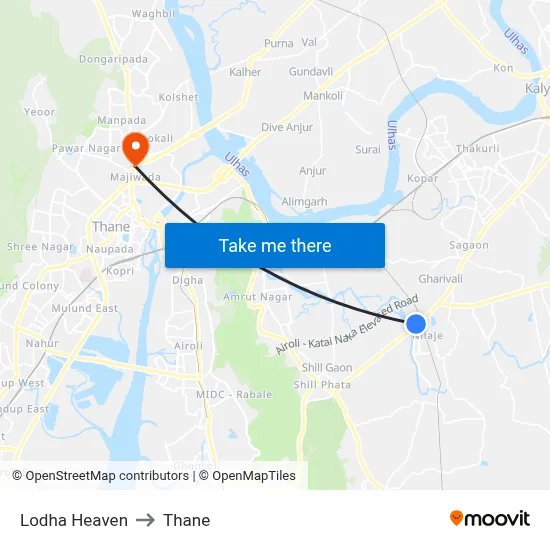 Lodha Heaven to Thane map