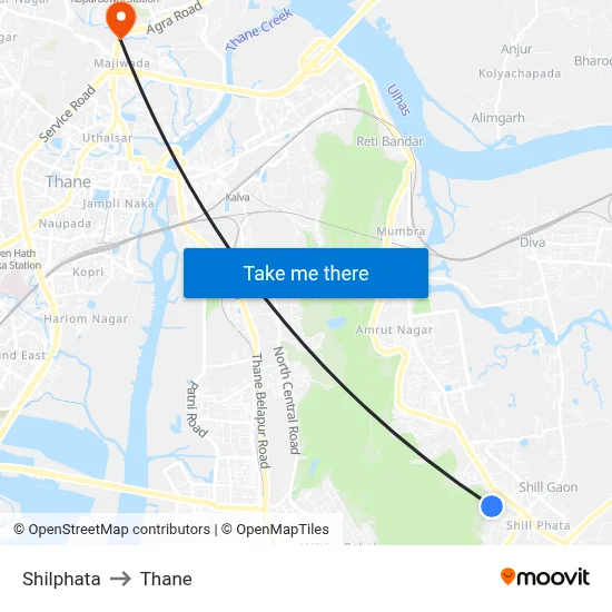 Shilphata to Thane map