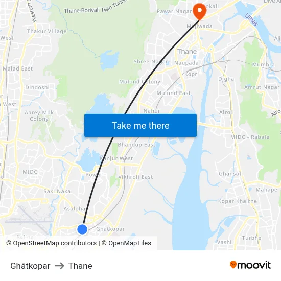 Ghātkopar to Thane map