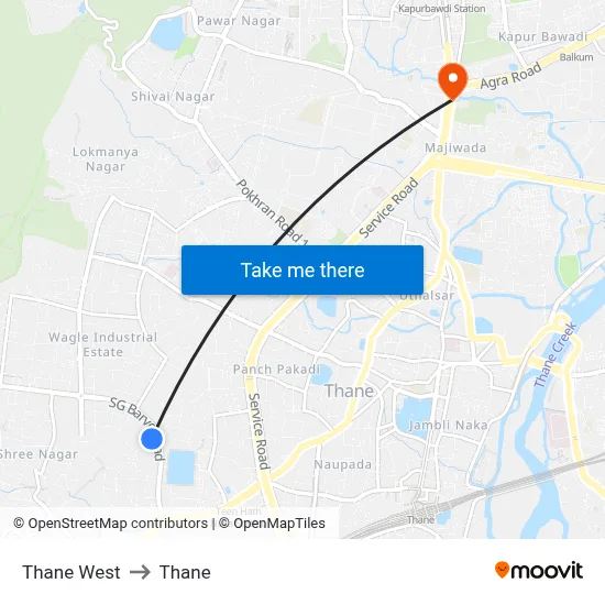 Thane West to Thane map